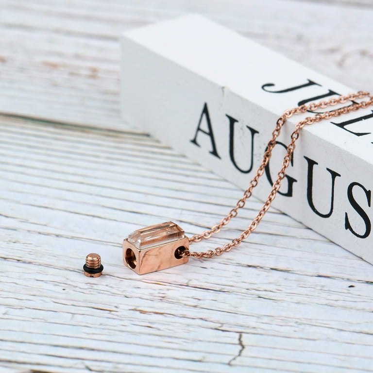 Rose Gold Cremation Necklace, Cube Memorial Jewelry, Cube Urn