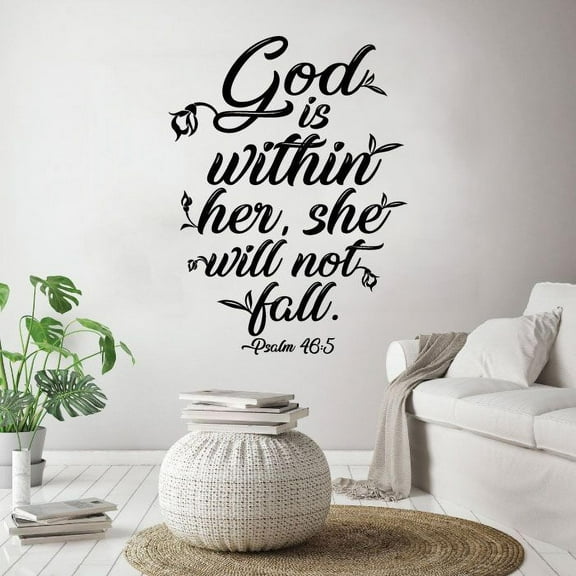 God Is Within Her She Will Not Fall - Psalm 46:5 Bible Verse Vinyl Wall Art Wall Decal Wall Sticker For Home Wall Décor Room Bedroom Nursery Living Room Wall Decoration Design Size (30x30 inch)