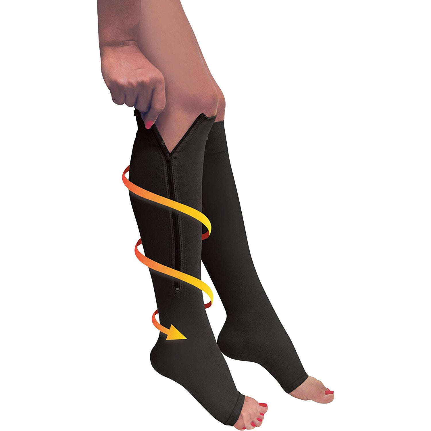 Zipper Pressure Compression Socks Support Stockings Leg Open Toe Knee High 2030mmHg Helps