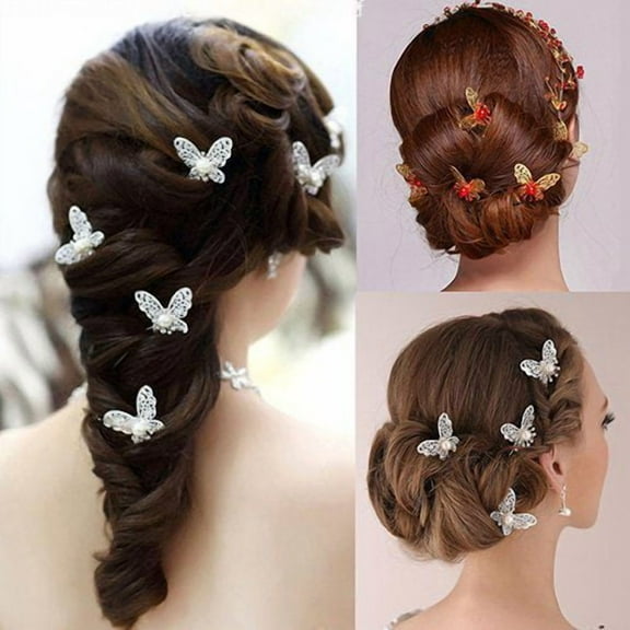 Besufy Hairpins 6 Pcs Butterfly U Shaped Hairpin Bride Headwear Wedding Party Hair Accessories