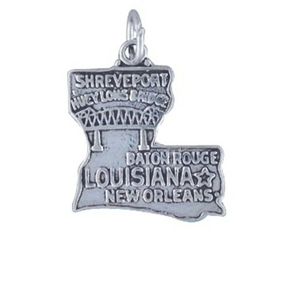 Sterling Silver 16" .8mm Box Chain LOUISIANA State Pendant Necklace