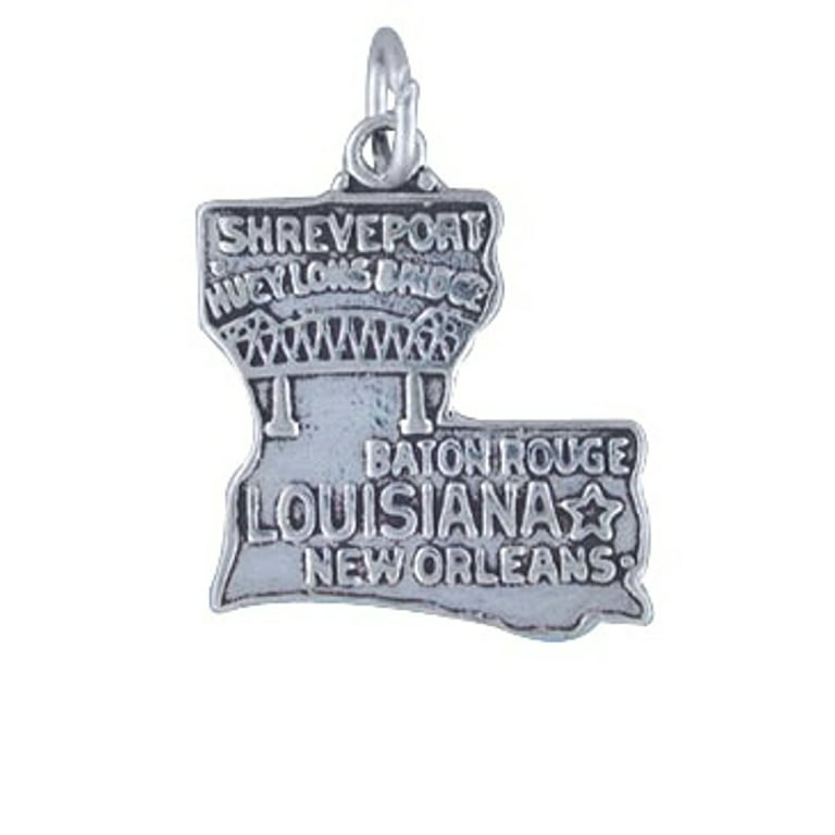 Sterling Silver 7 4.5mm Charm Bracelet With Attached LOUISIANA State Map  Outline Word Charm