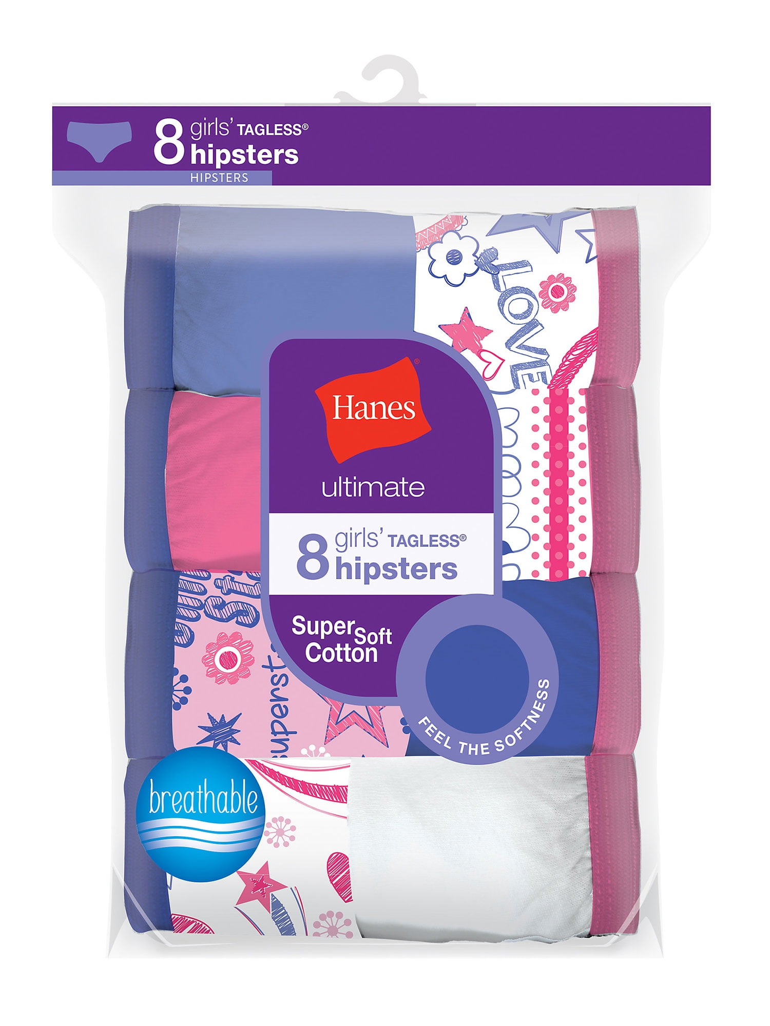 Hanes Hanes Ultimate® Girls Cotton Hipsters 8 Pack Assorted 1 6 4046