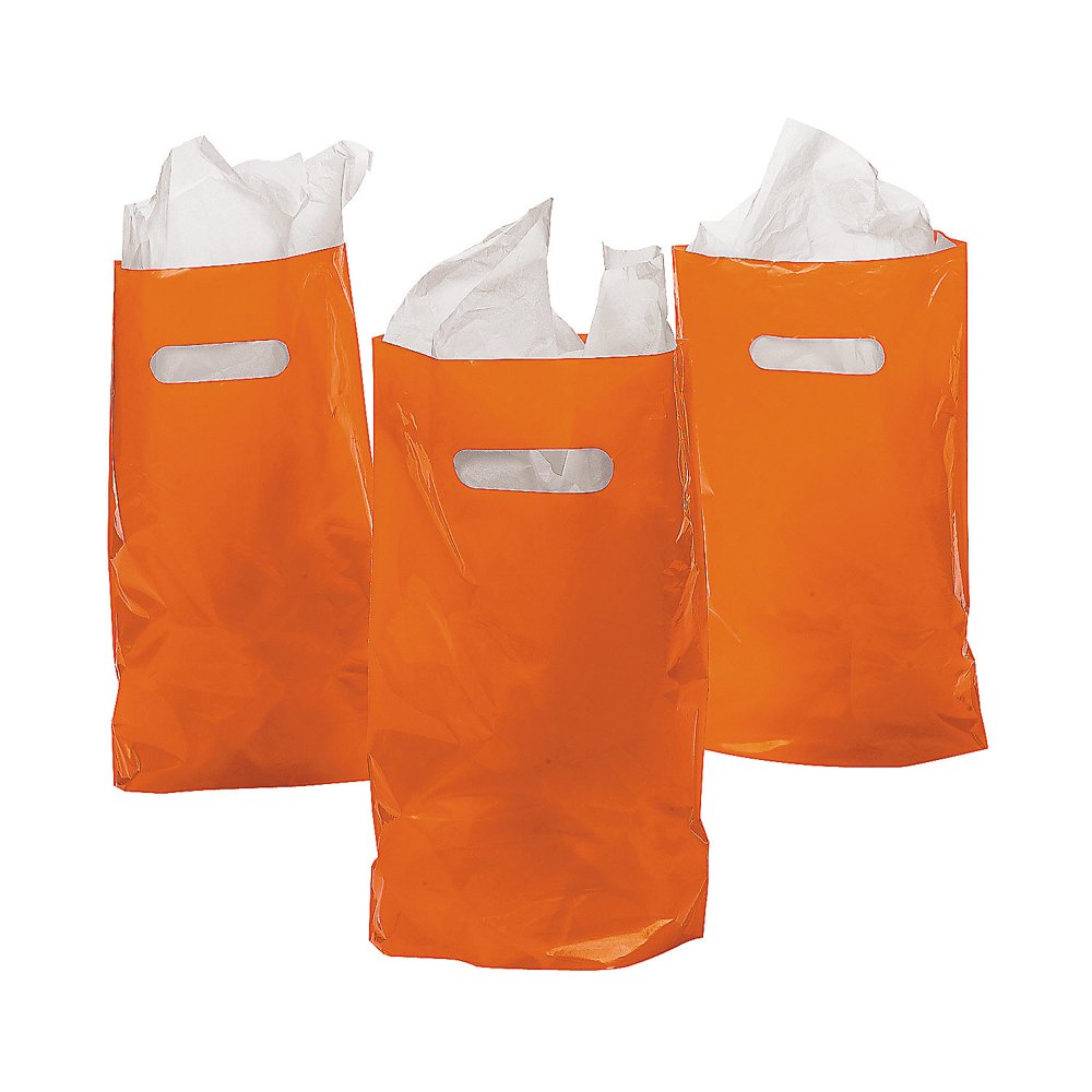 Orange Plastic Bags (50Pc) Party Supplies 50 Pieces