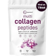 Multi Collagen Protein Powder, 2 Pounds  Type I,II,III,V,X with Biotin 10000mcg, Hyaluronic Acid, Vitamin C  Unflavored Collagen Peptides  Keto & Paleo Friendly, Easy Dissolve, Non-GMO