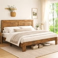 thumbnail image 3 of SESSLIFE King Size Bed Frame with Headboard, Rustic Wood and Metal Platform Bed, Farmhouse King Bed Frame with Under Bed Storage, No Box Spring Needed, Rust Brown, 3 of 9