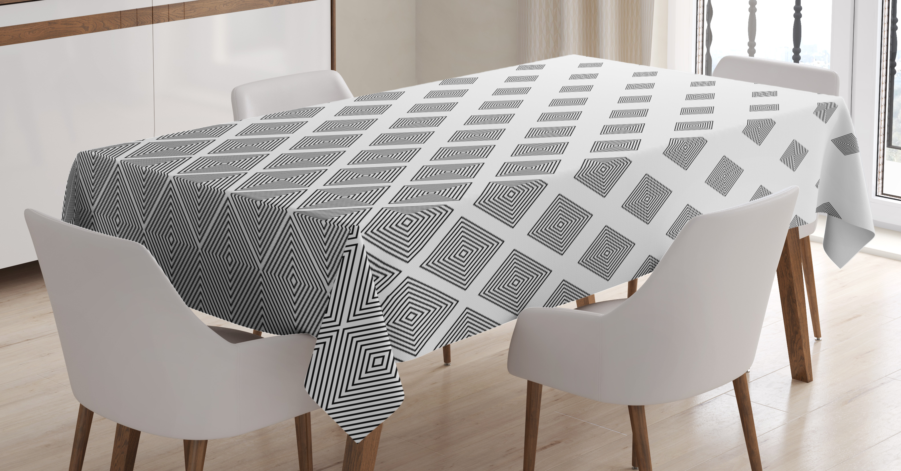 Geometric Decor Tablecloth, Monochrome Black and White Squares Pattern