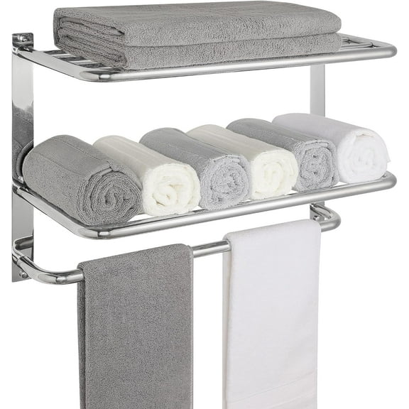 Towel Rack for Bathroom, 23 Inch Tower Holder with Tower Bars, SUS 304 Stainless Steel Lavatory Bath Towel Shelf Towel Hanger Wall Mount, 3-Tier (Brushed Nickel)