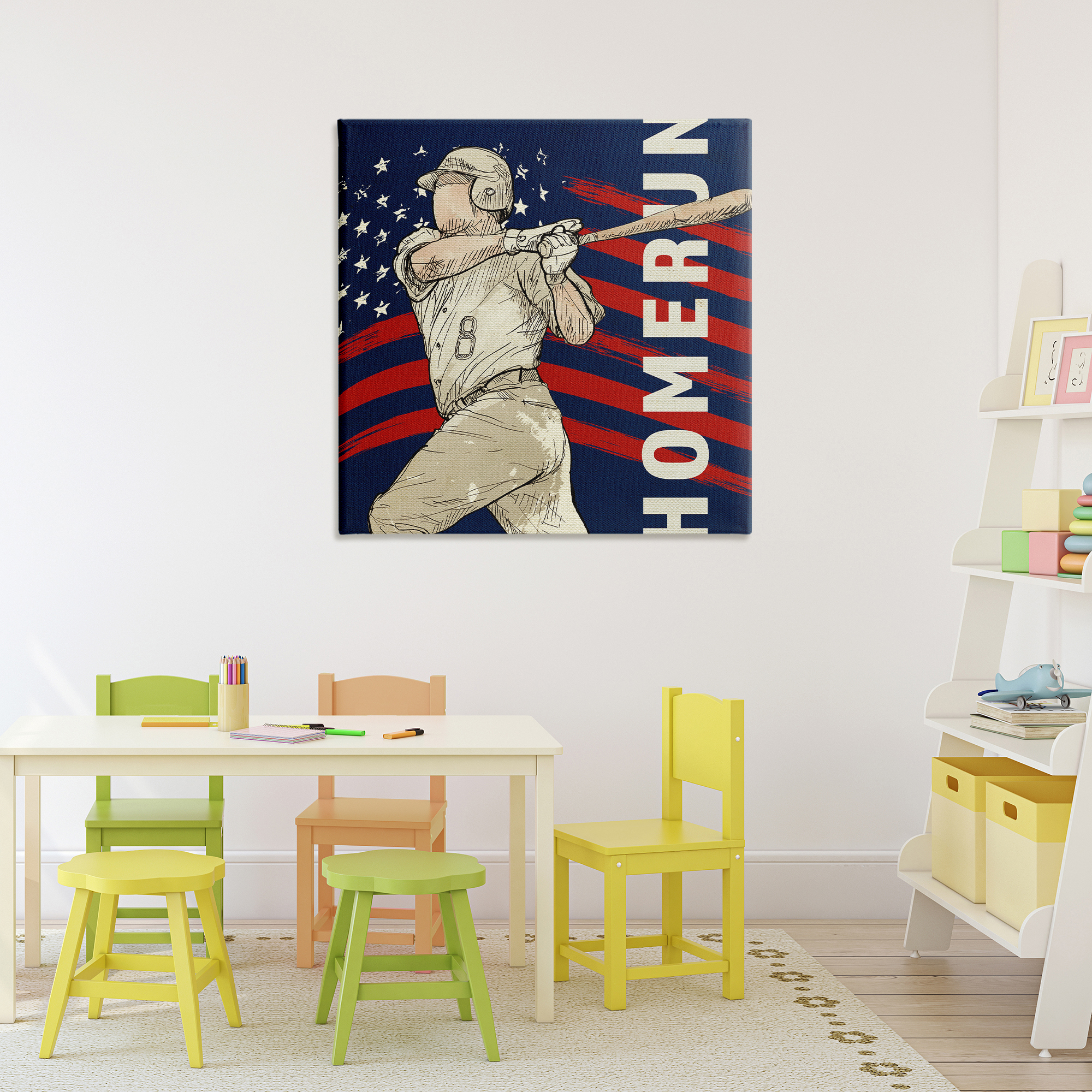 Patriotic Home Run Baseballer Canvas Wall Art, design by LightBoxJournal