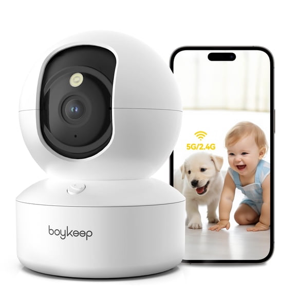 BoyKeep Cámara para mascotas 2K Cámara para perros con aplicación de teléfono Cámaras WiFi 5G/2.4GHz Cámara de seguridad interior para bebé, giro e inclinación de 360°, audio bidireccional, visión noc