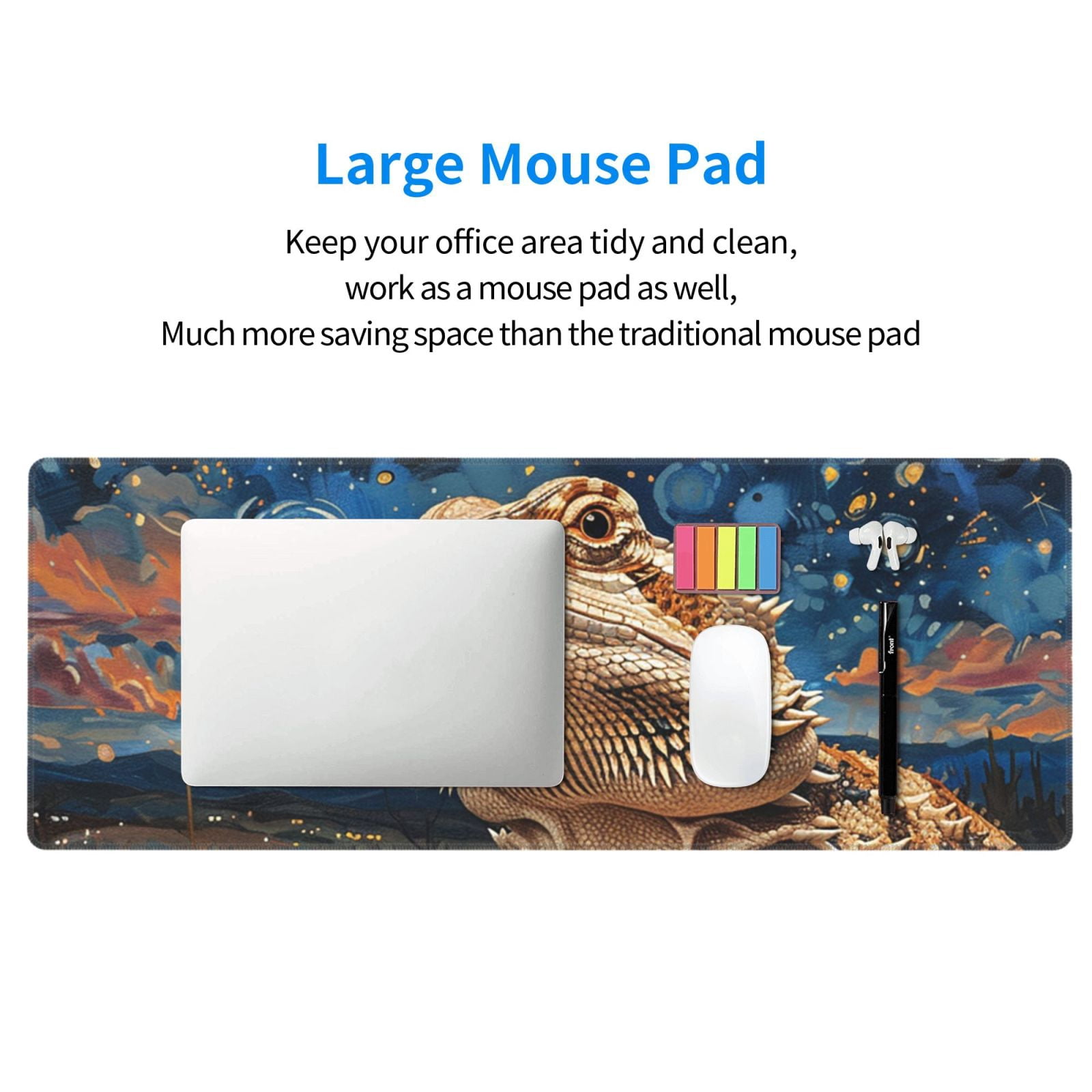 Bearded Dragon Lizards Retro Starry Mouse Pad Extended Large Gaming Mousepad Non-Slip Rubber Big Keyboard Desk Mat 31.5 X 11.8 Inch