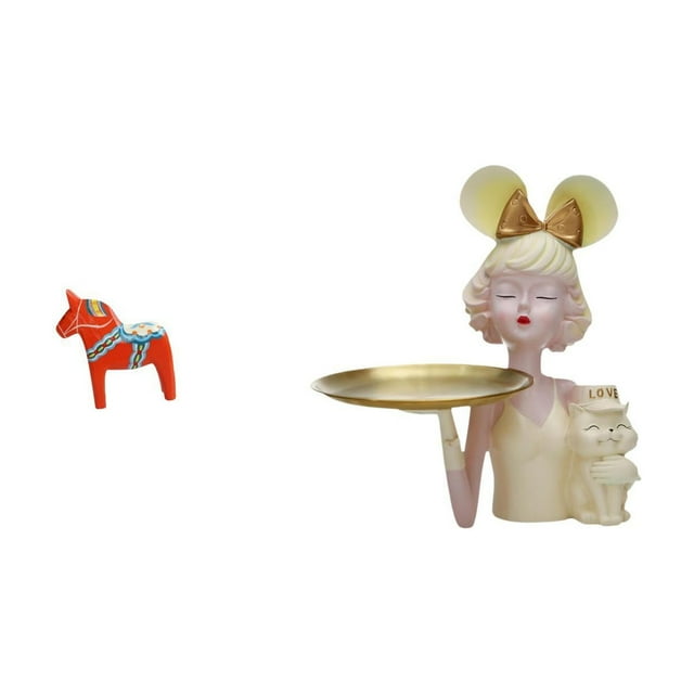 Escultura Coleccionable De Caballo Dalecarlian Sueco Con Bandeja Para Llaves. Figura De Resina De Arte Moderno Para Estantería, Armario O Entrada.