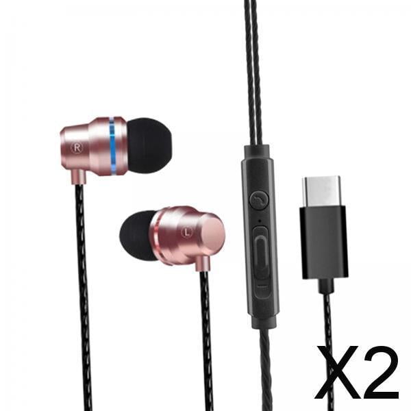 BELOVING 2xUniversal Durable USB Type C Headphones Wired In-ear Earbuds Built-in Mic 2 Pcs