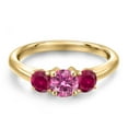 thumbnail image 3 of Gem Stone King 10K Yellow Gold Pink Moissanite and Red Created Ruby Engagement Ring for Women | 1.00 Cttw | Round 5MM | Gemstone Birthstone | Size 7, 3 of 6