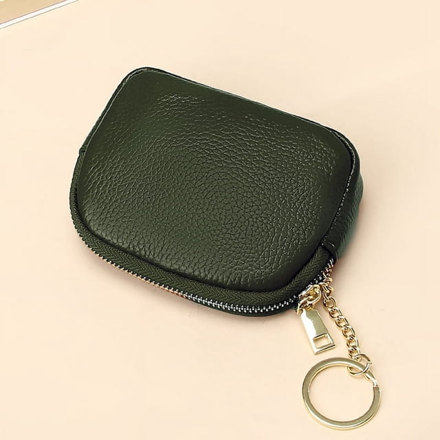 Monedero pequeño de cuero con cremallera para mujer, capa superior de piel de vaca, llavero de almacenamiento sencillo, monedero pequeño