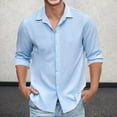 thumbnail image 2 of Men's Casual Button Down Shirts Long Sleeve Textured Linen Summer Beach Shirt with Pocket Blue XL, 2 of 7