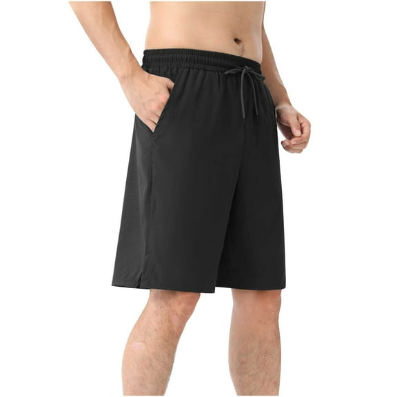 Shorts for Men Elastic Waist Drawstring Pocket Solid Color Casual Shorts Black XL