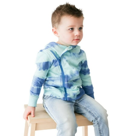 

Unisex Kids Organic Cotton Asymmetrical Zip Hoodie - Turquoise Tie Dye Comb Size 3 Years