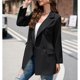 thumbnail image 4 of Abrigo de traje para mujer, cuello con muescas, doble botonadura, bolsillo con solapa, patrón de rejilla, abrigo de traje de moda negro XXL, 4 of 8