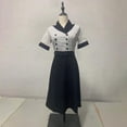 thumbnail image 6 of gljltg 1950s Dresses for Women Turndown Short Sleeved Black and White Striped Dress,Spring Summer Retro Audrey Hepburn Dresses Elegant A-line Swing Sliming Midi Dress, 6 of 9