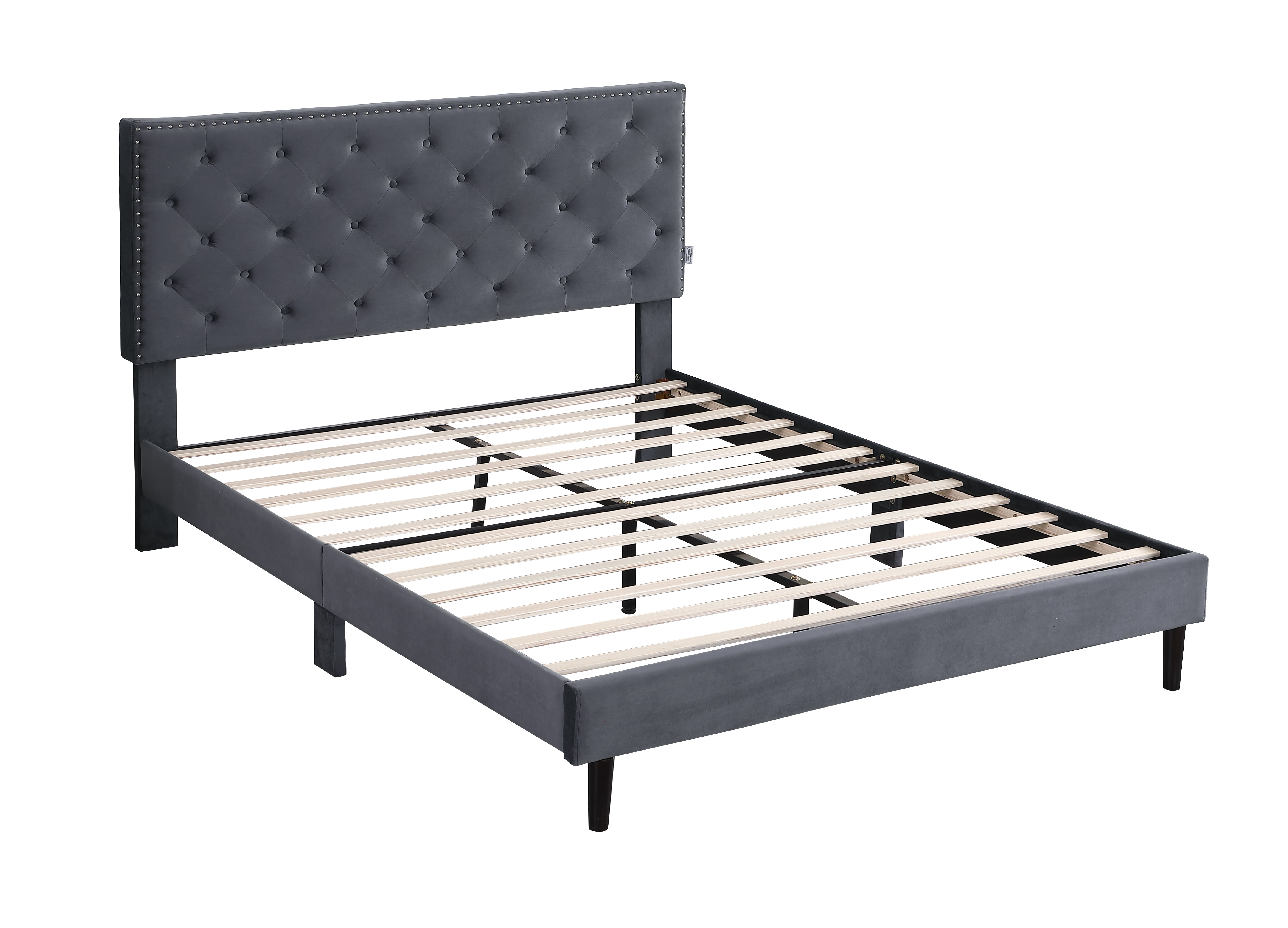 Queen Upholstered Platform Bed Frame with 48" Tall Adjustable Headboard - Button Tufted Suede Bed - Black - Oliver & Smith - Princeton
