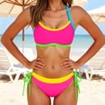thumbnail image 2 of Hesxuno Women's Bikini Set Two Piece Swimsuit Triangle Top String Low Rise Bottom Color Block Bathing Suit Yellow L, 2 of 9
