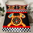 thumbnail image 2 of Feelyou Teens Firefighter Full Size Sheets, Checkered Plaid Bed Sheets, Realistic Flame Sheet Sets, Luxury Bedroom Decor,4 Pieces, 2 of 7
