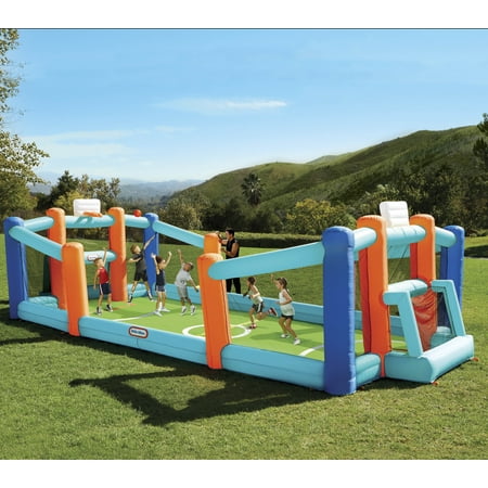 Little Tikes Huge 24' L x 12' W x 7' H Inflatable Sports Bouncer with Backyard Soccer & Basketball Court and Blower, Fits up to 8 Kids, Outdoor Backyard Sports Toy for Kids Boys Girls Ages 3-8