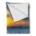thumbnail image 2 of Animal Soft Flannel Fleece Blanket, Photo of the Bottle Nosed Dolphins in Sunset Ocean Sea Animals Aquatic Print, Cozy Plush for Indoor and Outdoor Use, 60" x 80", Blue Grey Orange, by Ambesonne, 2 of 5