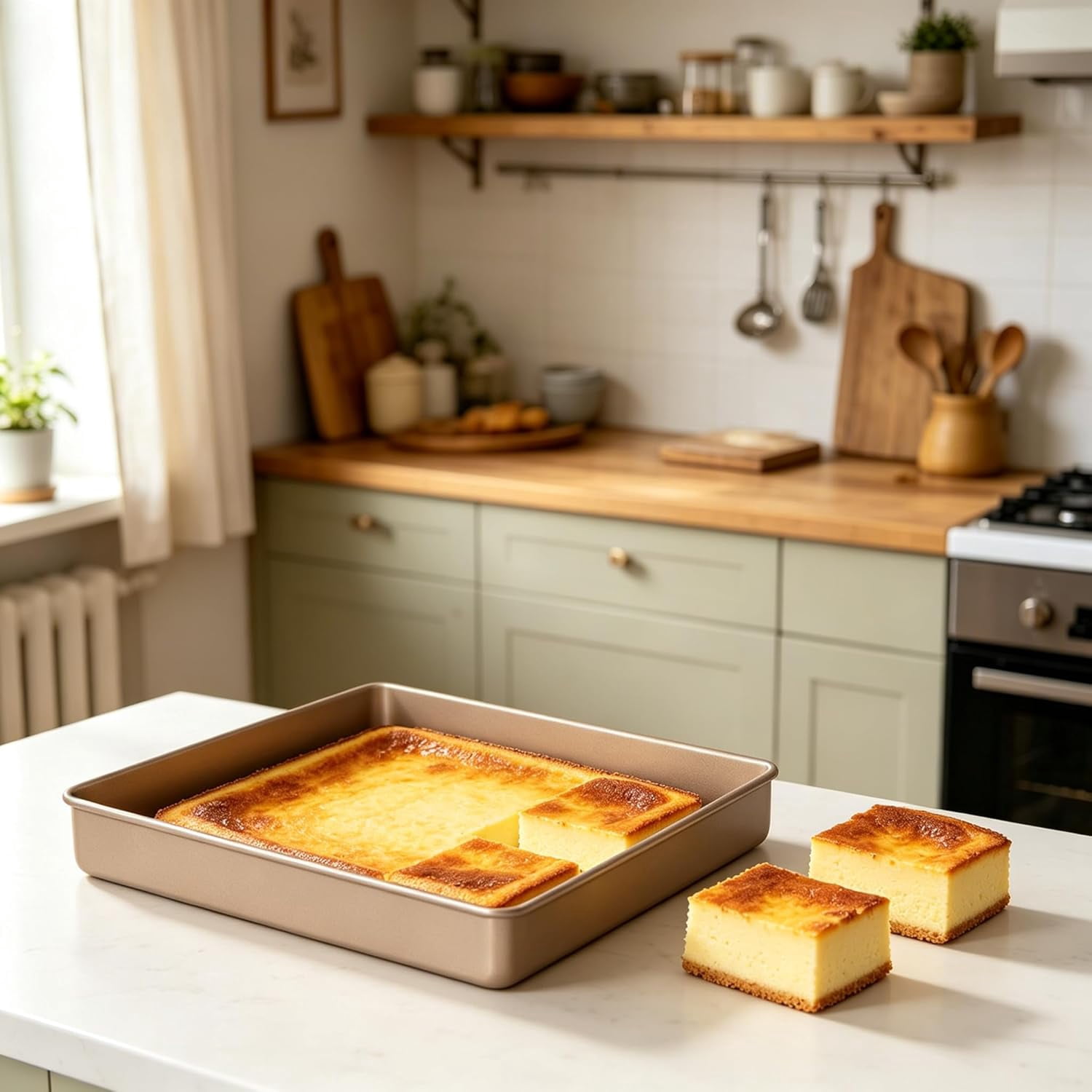 11 Inch Square Cake Pan, 1.3 Inch Deep Baking Pan Nonstick Cookie Sheet Brownie Cake Pa Toaster Oven Pans Bakeware, Easy Clean