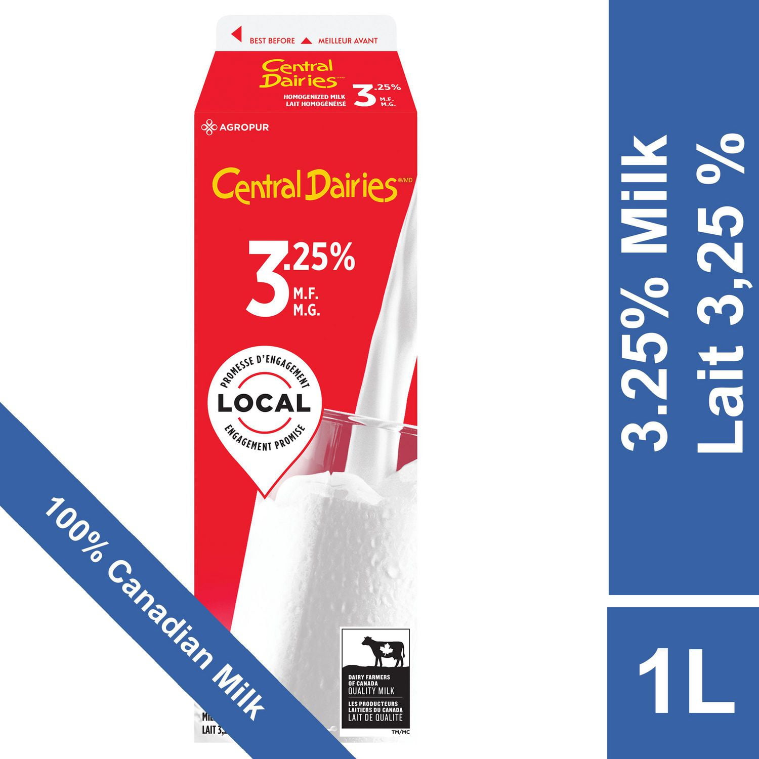 Central Dairies Homogenized 3.25% Milk, 1 L