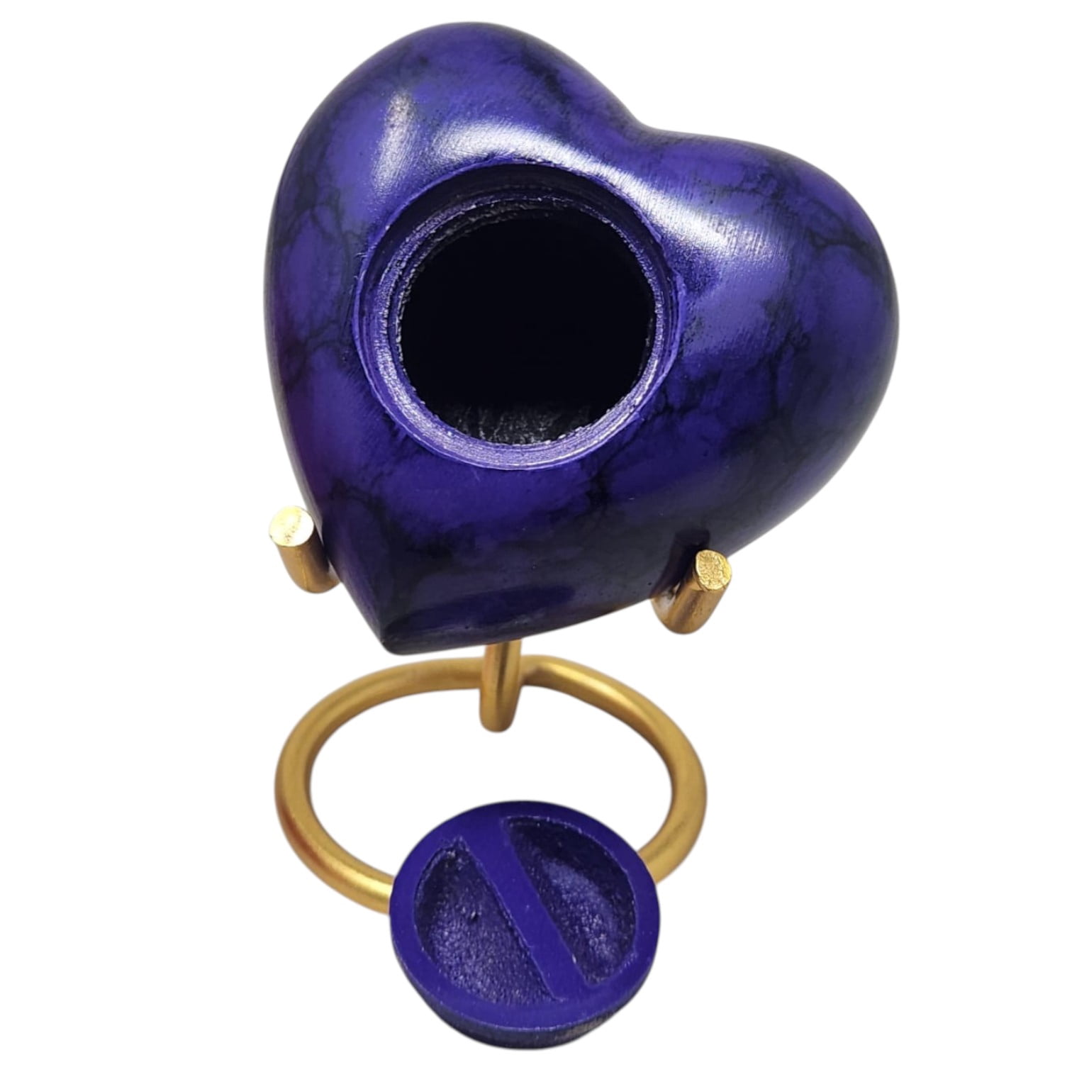 SMIURNS Custom Engraved Royal Purple Marble Finish Heart-Shaped Keepsake Memorial Cremation Urn for Ashes Human or Pet Remains - Gold Display Stand and Red Velvet Gift Box