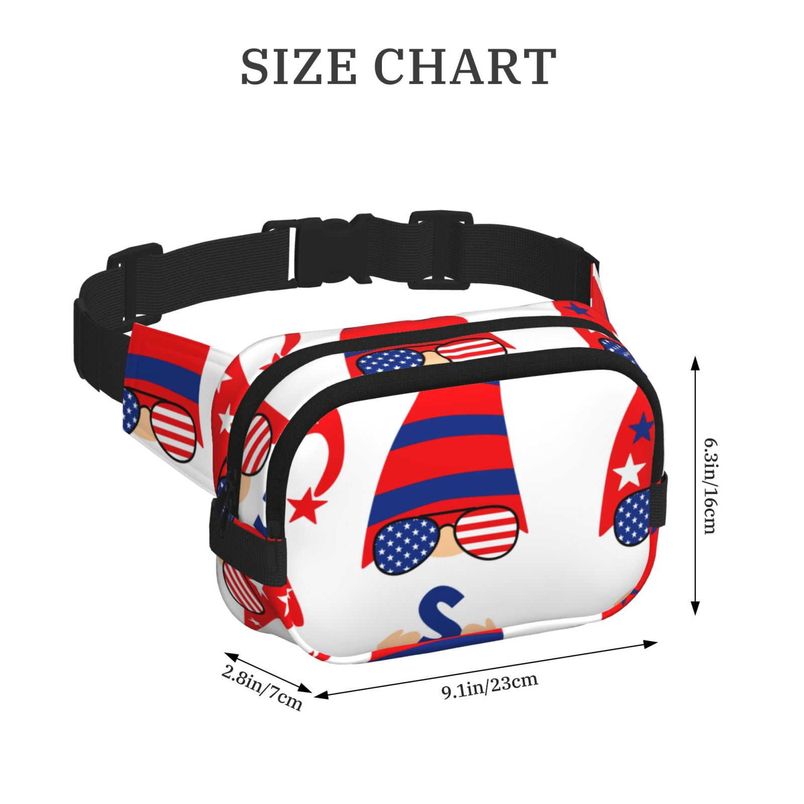 Picia 4th of July Gnomes Print Square Double-Layer Waist Bag Mini Adjustable Waist Belt Bag Exercise Running Travel Hiking