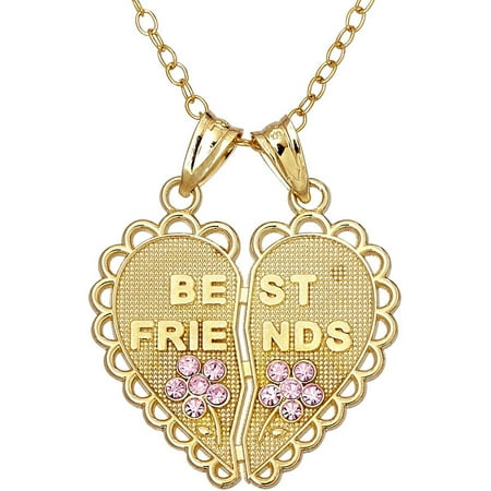 Best Friends Break Heart Crystal Accent 18kt Gold over Sterling Silver Pendant, 18"