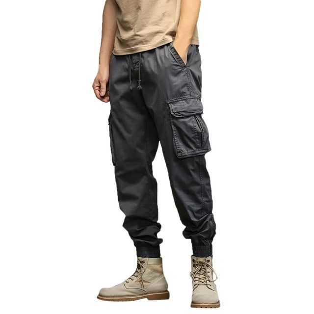 PEASKJP Men Cargo Work Pants Casual Relaxed Fit Straight Leg Combat Work Pants with Pockets,Gray XL