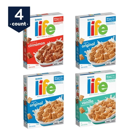 Quaker Life Multigrain Breakfast Cereal, Variety Pack, 13 oz Boxes, 4 Count (2 Original, 1 Cinnamon, 1 Vanilla)