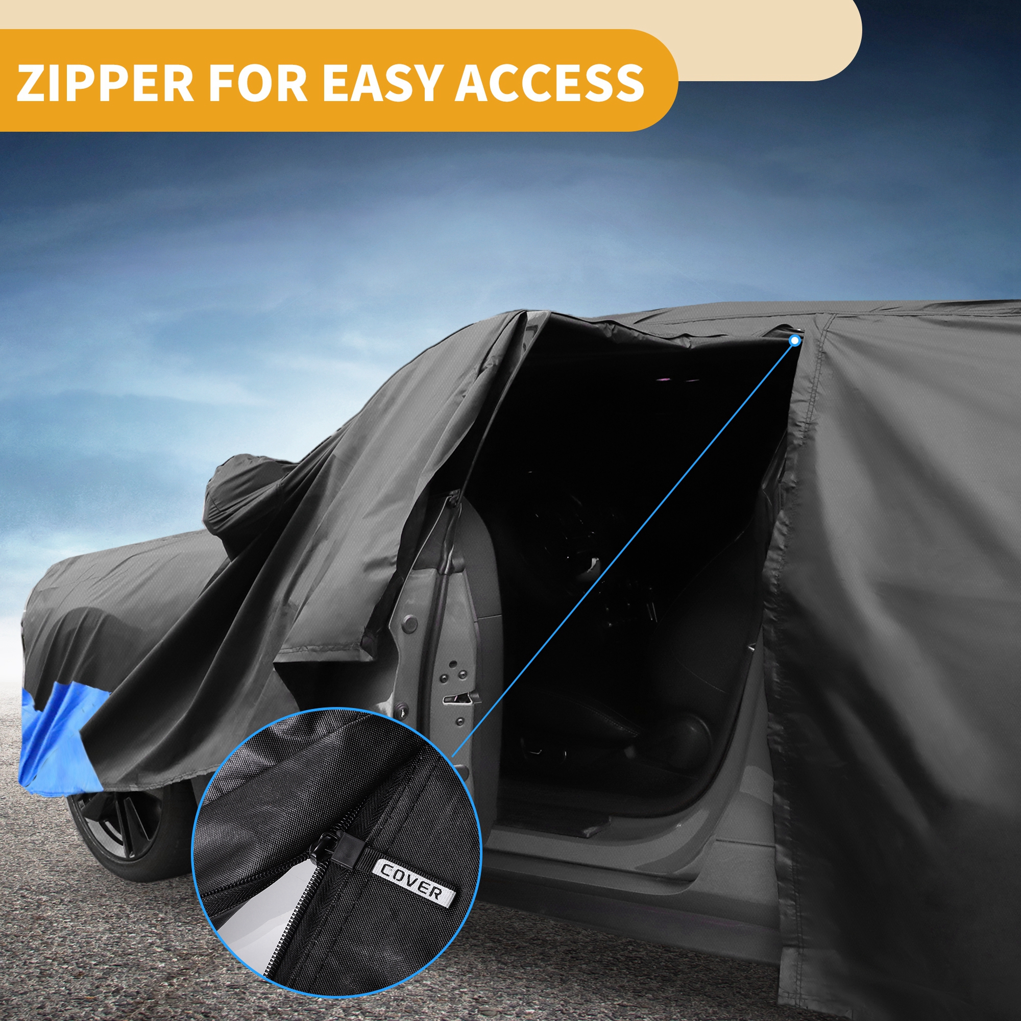 Unique Bargains Full Car Cover 210D Oxford Black Blue 155.51"x68.90"x53.15"