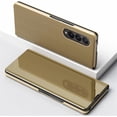 thumbnail image 2 of Compatible with Samsung Galaxy Z Fold 4 Case with Kickstand Leather Clear View Makeup Mirror Design Glitter Luxury Shockproof Protective Flip Case for Samsung Galaxy Z Fold 4 Mirror Gold QH, 2 of 12