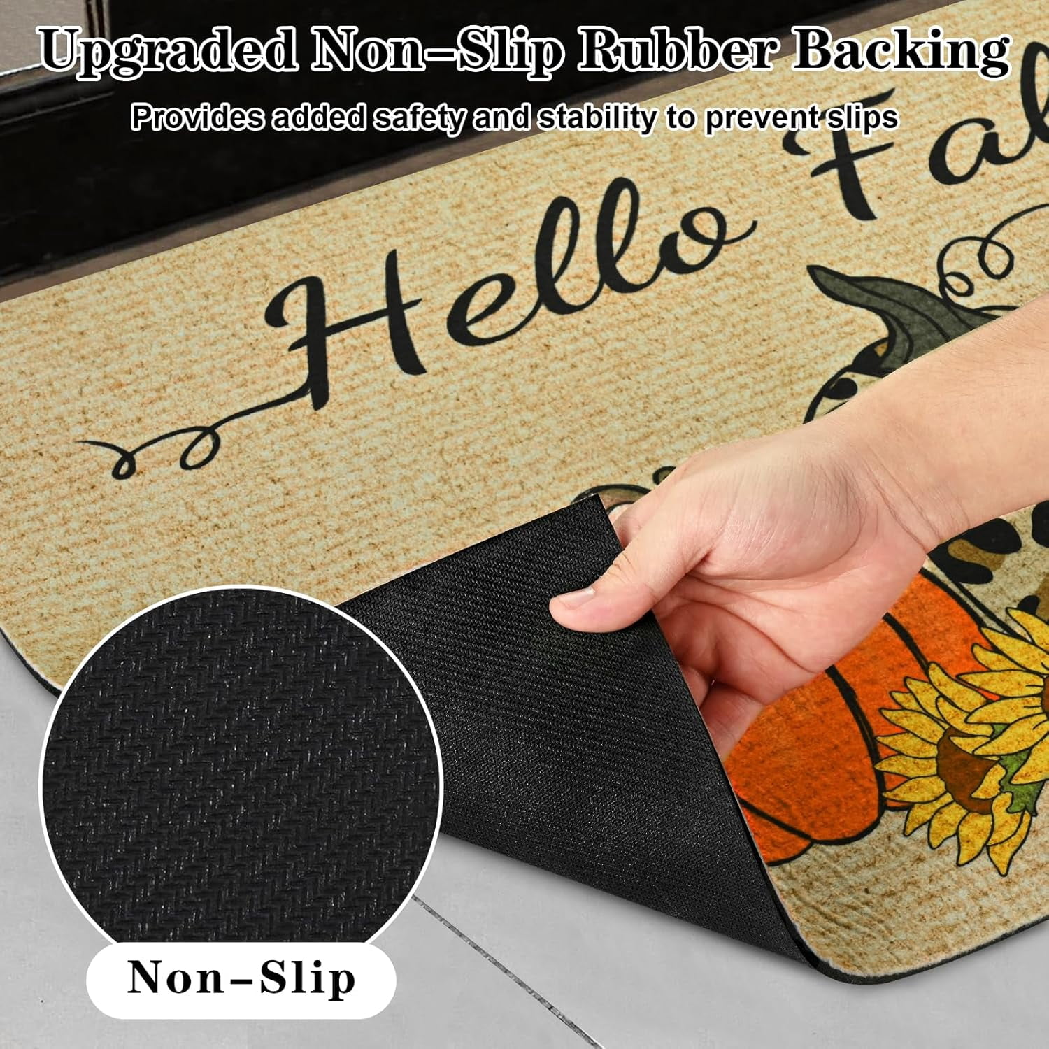 BLEUM CADE Thanksgiving Welcome Mats,Pumpkin Non Slip Outdoor Door Mats,Low Profile Entrance Fall Doormats for Outside Patio,18 x 30 inches