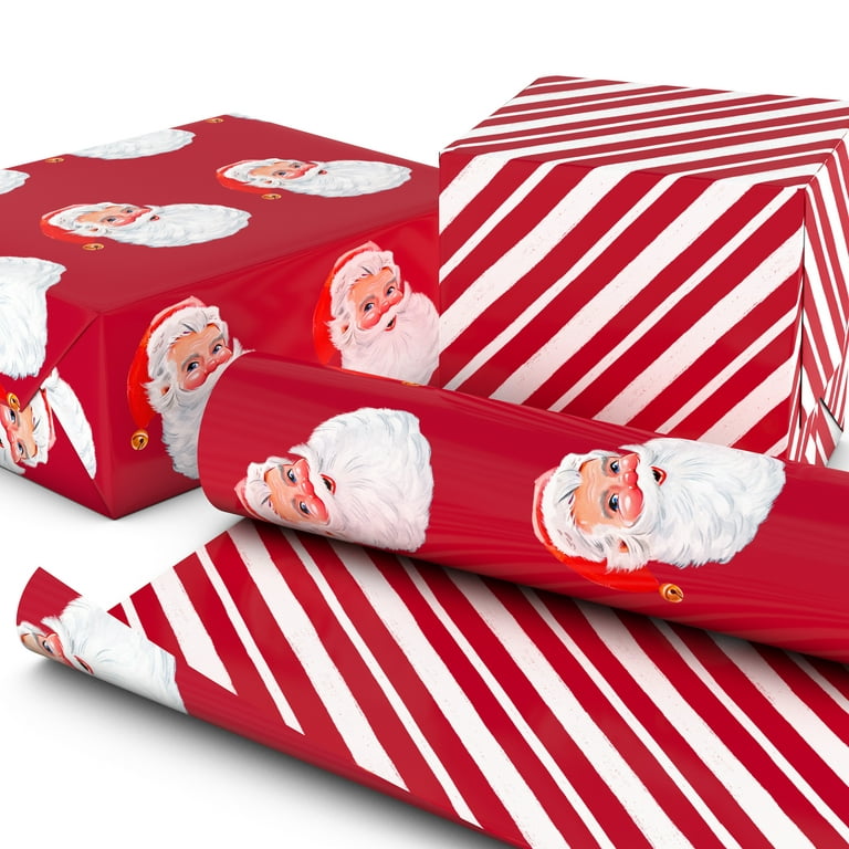 Hallmark Reversible Christmas Wrapping Paper (Santas/Peppermint