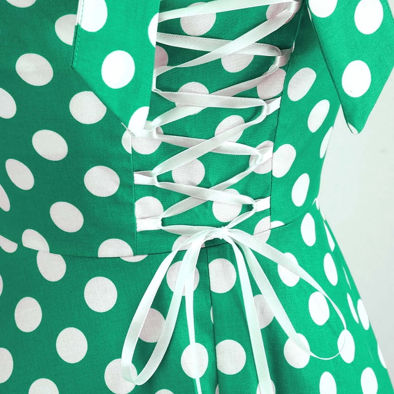 Women's Vintage Polka Dot Halter Dress – 1950s Rockabilly Cocktail Swing Dress, Backless With Zipper (Pale Pink, 4XL)