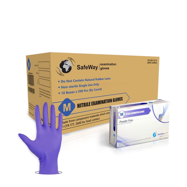 Guantes de nitrilo SAFEWAY talla mediana 2000 unidades, sin polvo y sin látex