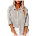 thumbnail image 2 of Womens Dressy Button Down Blouses Business Casual Shirts Long Sleeve Crew Neck Solid Color Fashion Tops, 2 of 5