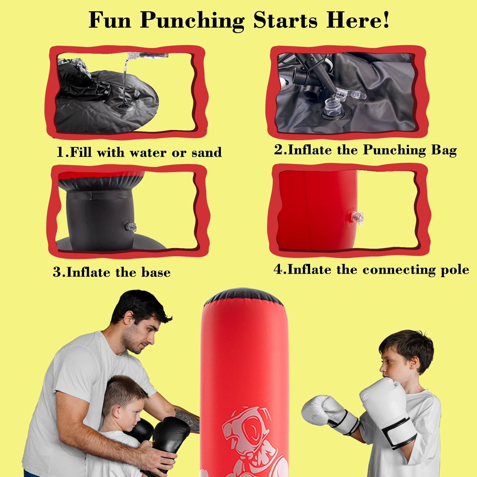 Honeydrill Inflatable Punching Bag Boxing Bag for Kids, Red
