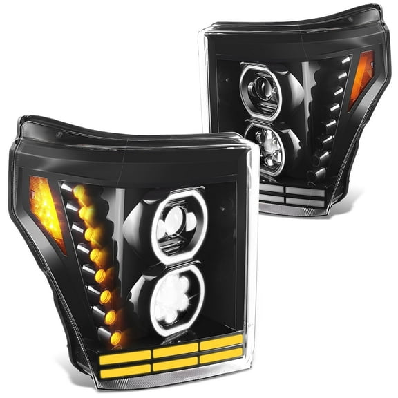 DNA Motoring For 11-16 Ford F250 Super Duty Black Sequential LED Signal Projector Headlight Lamps Pair