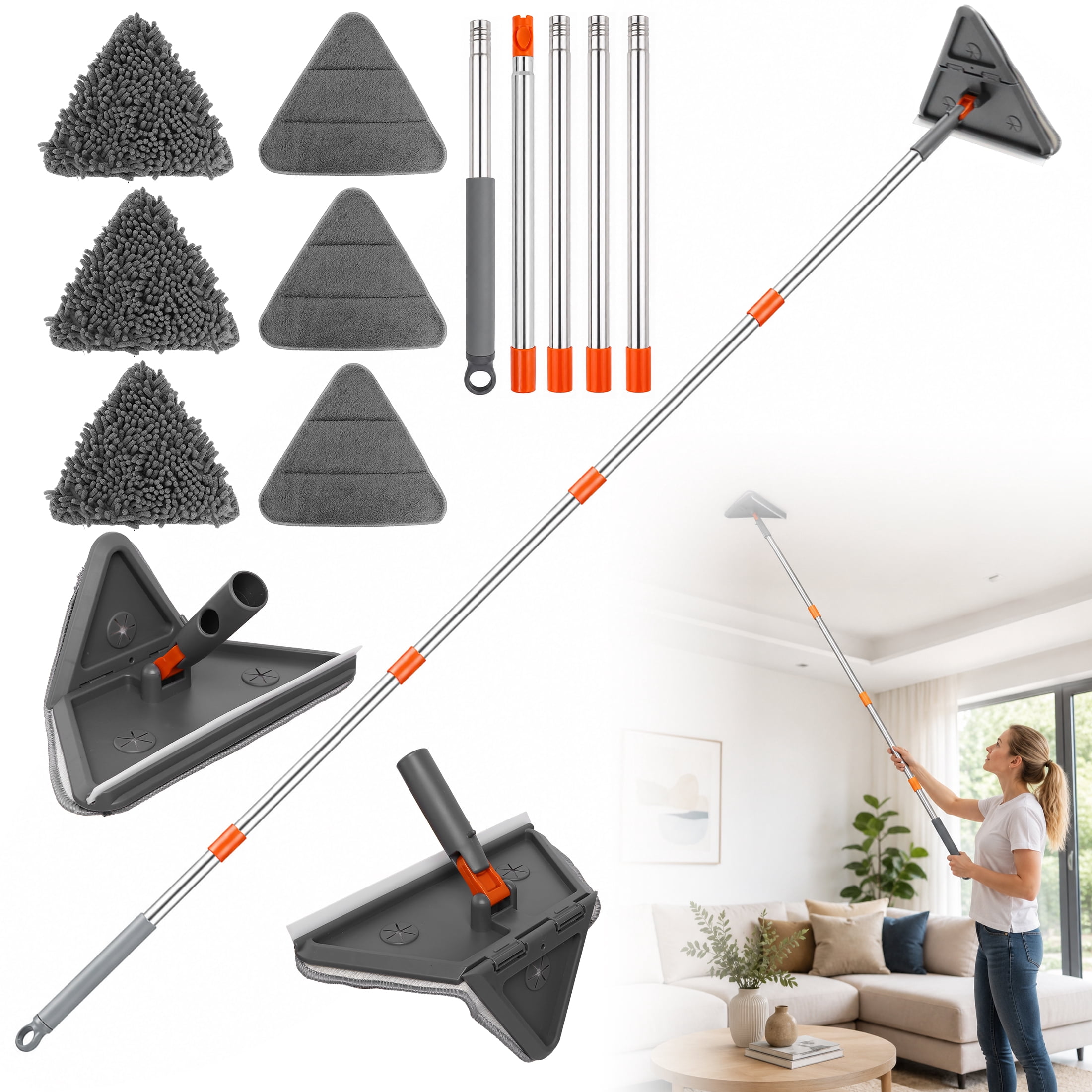 JEHONN, Wall Mop, 180° Foldable Panel, 80 inches Long Handle