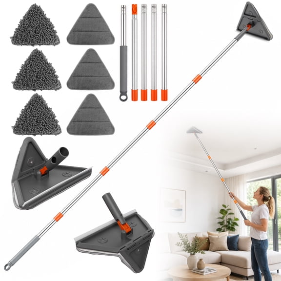 TARNIQOZ Wall Mop Cleaner with Long Handle 82 Inch, 180° Collapsible Baseboard Cleaner Tool with 6 Microfiber Chenille Pads for Walls, Ceilings, Window, Floor