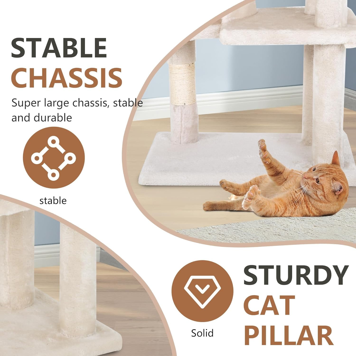FDW Cat Tree 37 Inch Tall Cat Tower Kitten with Scratching Posts and Perches Indoor Activity Center for Cats (Beige)