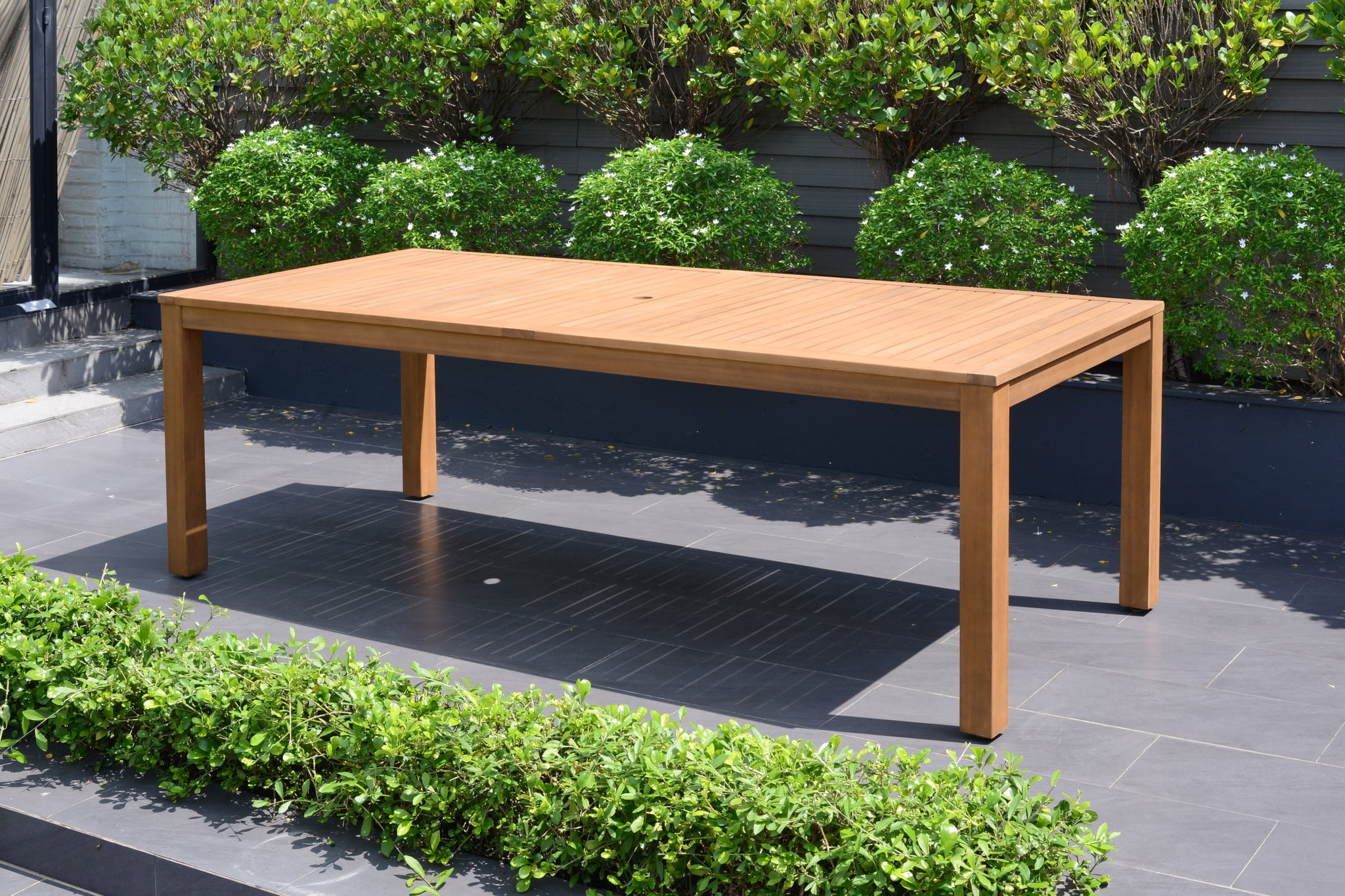 Amazonia Allende 9-Pieces Teak Finish Outdoor Dining Set with Cushions, Brown/Beige