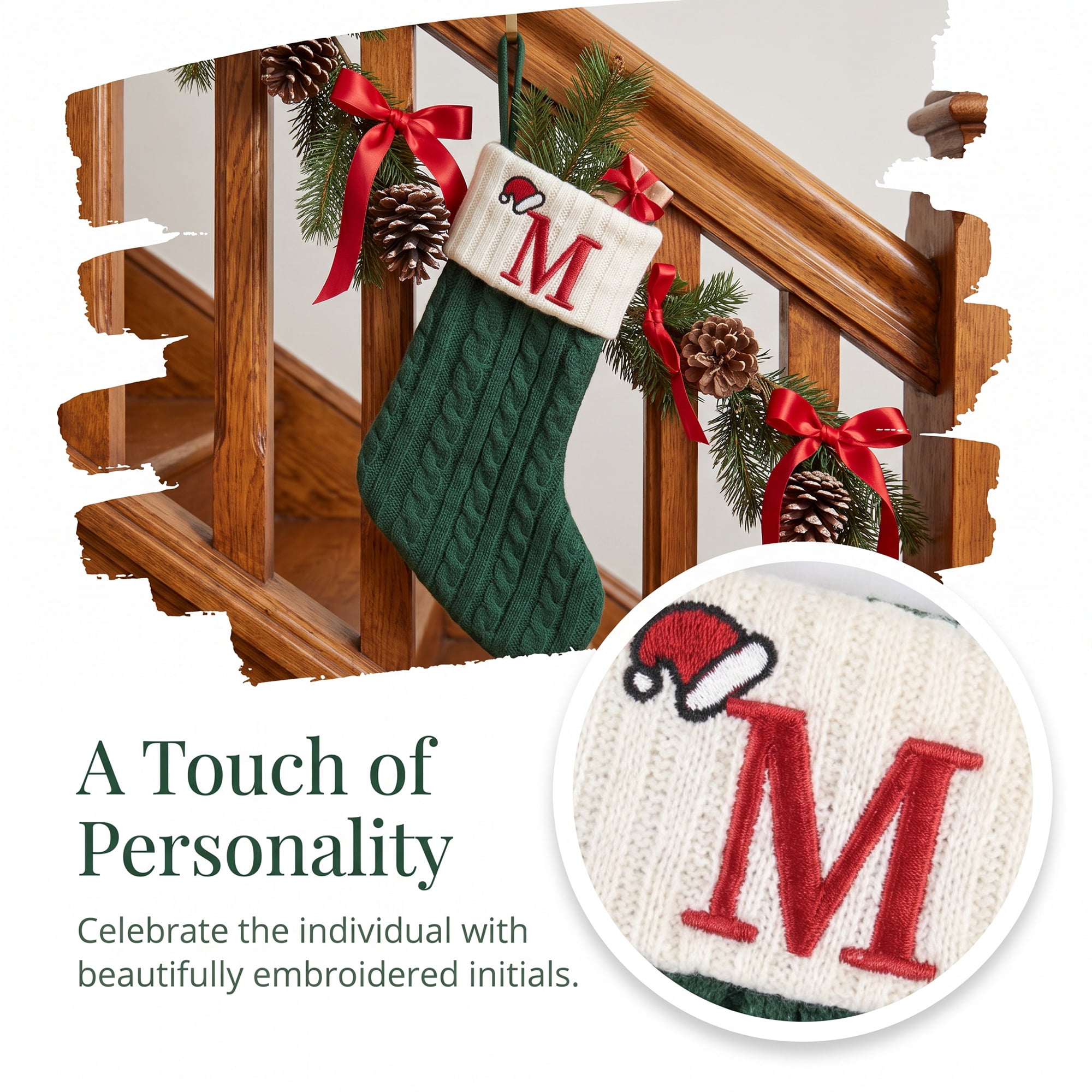 Unique Bargains Christmas Luxury Grand Hearth Accent Stocking Green Letter M 8"